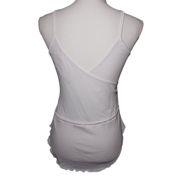 NEW Chaser Suplice‎ Ruffle Tie Waist Scoop Hem Tank Top White Cotton Blouse XS - Picture 4 of 9